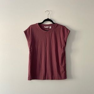 Athleta Studio Practice Muscle Tee Short Sleeve Magenta Stretch Shirt Size Small